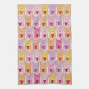 Cute Cats with Loving Hearts Tea Towel