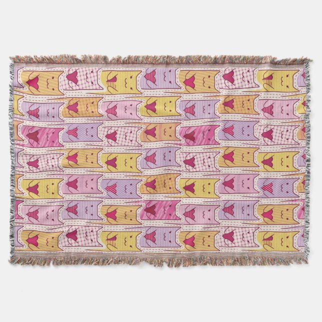 Cute Cats with Loving Hearts Throw Blanket (Front)