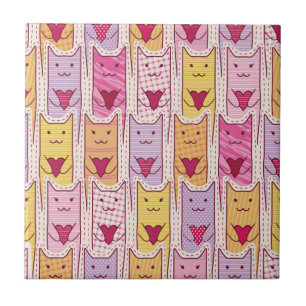 Cute Cats with Loving Hearts Tile