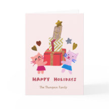 cute cats with presents baby pink holiday