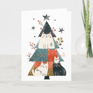 Cute Cats Xmas Tree Whimsical Meowy Christmas  Card
