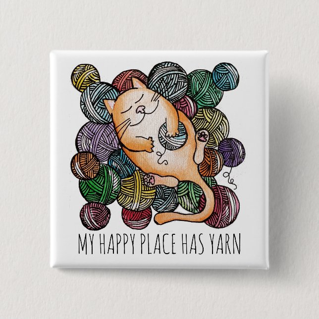 Cute Cat's Yarn Heaven Knitting Wool Knitters 15 Cm Square Badge (Front)