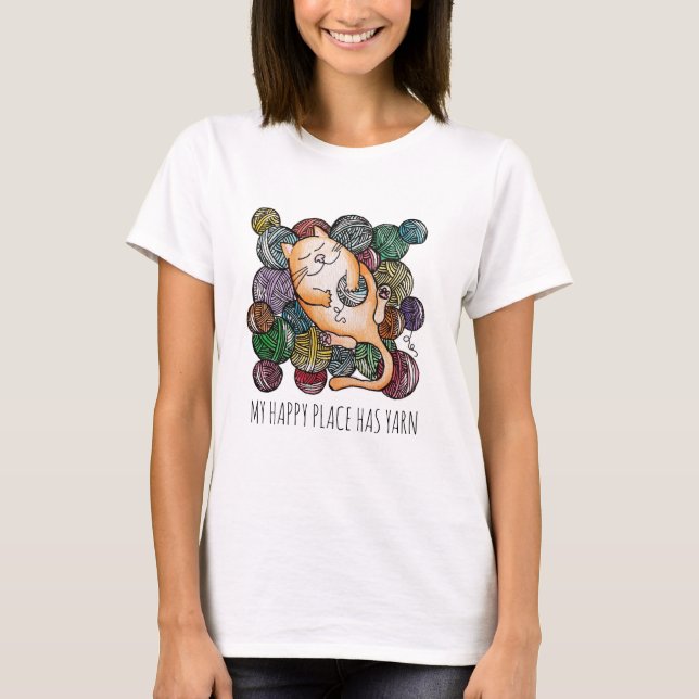 Cute Cat's Yarn Heaven Knitting Wool Knitters T-Shirt (Front)