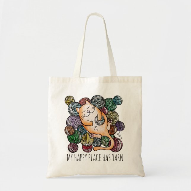 Cute Cat's Yarn Heaven Knitting Wool Tote Bag (Front)