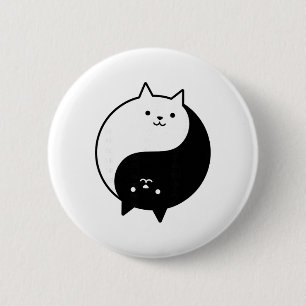 Cute Cats Yin Yang Yoga Zen Kitty Black And White 6 Cm Round Badge