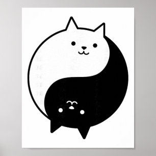 Cute Cats Yin Yang Yoga Zen Kitty Black And White Poster