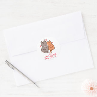 Cute Cats You and Me Heart Tails Classic Round Sticker