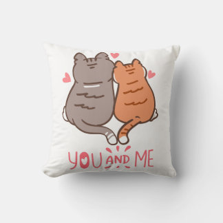 Cute Cats You and Me Heart Tails Cushion