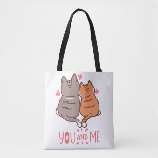 Cute Cats You and Me Heart Tails Tote Bag