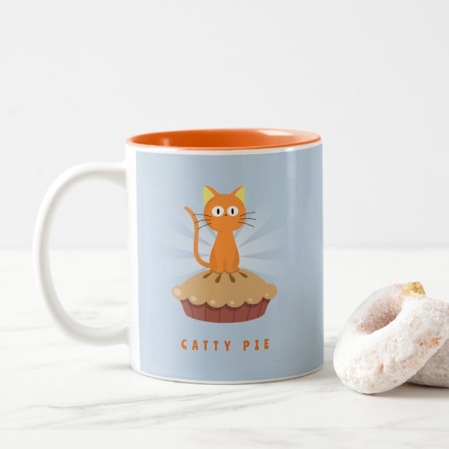 Cute Catty Pie Cat Lover Two-Tone Coffee Mug (With Donut)
