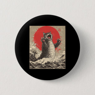 Cute Catzilla Cat Japanese Art Funny Cat 6 Cm Round Badge