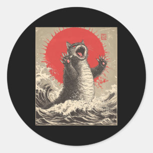 Cute Catzilla Cat Japanese Art Funny Cat  Classic Round Sticker