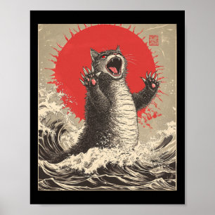Cute Catzilla Cat Japanese Art Funny Cat  Poster