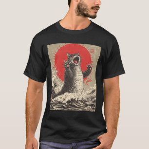 Cute Catzilla Cat Japanese Art Funny Cat  T-Shirt