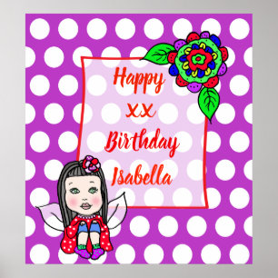 Cute Caucasian Fairy Girl Happy Birthday Poster