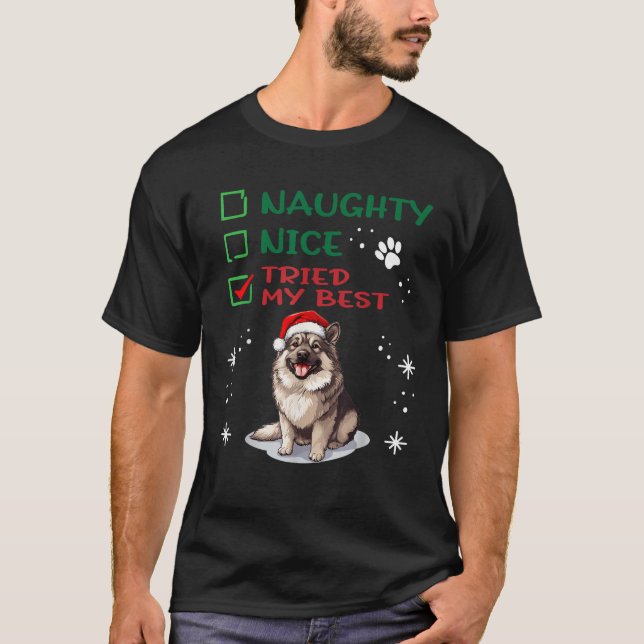 Cute Caucasian Ovcharka Dog Christmas Naughty Nice T-Shirt (Front)