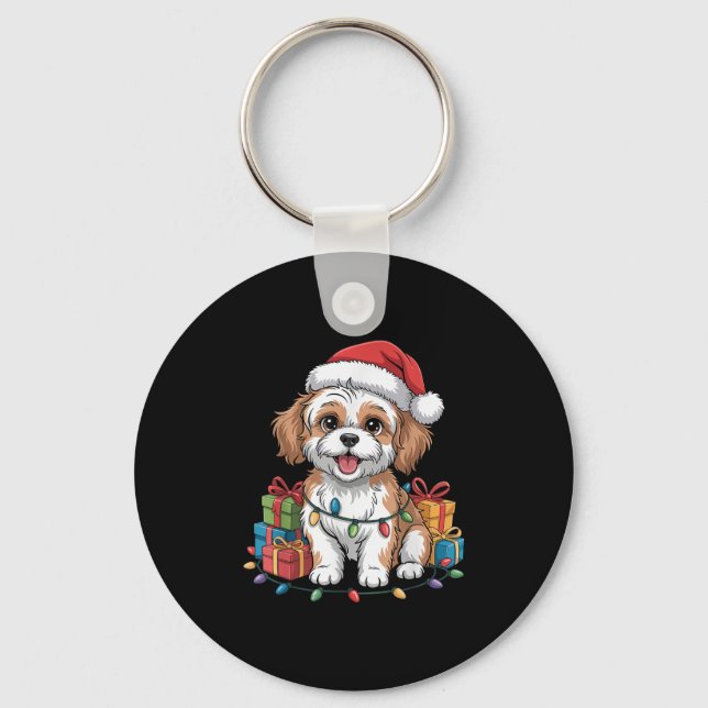 Cute Cavachon Christmas Xmas Design Funny Dog Love Key Ring (Front)