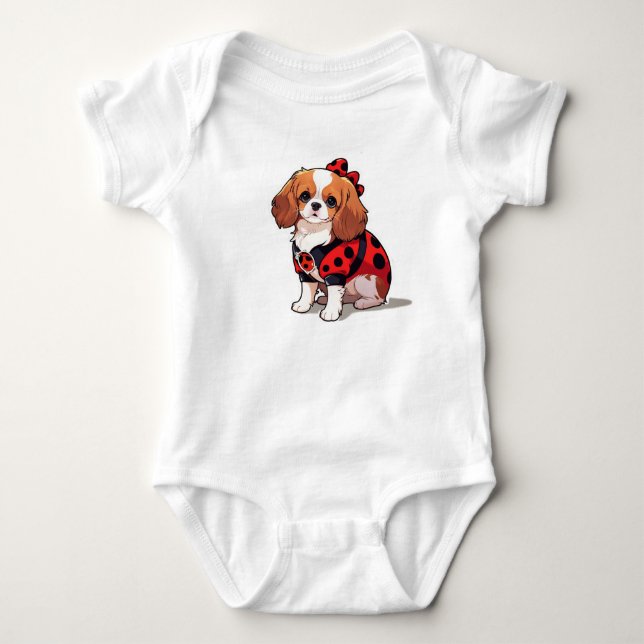Cute Cavalier King Charles Ladybug Baby Bodysuit (Front)