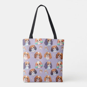 Cute Cavalier King Charles Pastel Pattern Tote Bag