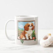 Cute Cavalier King Charles Pastel with flowers