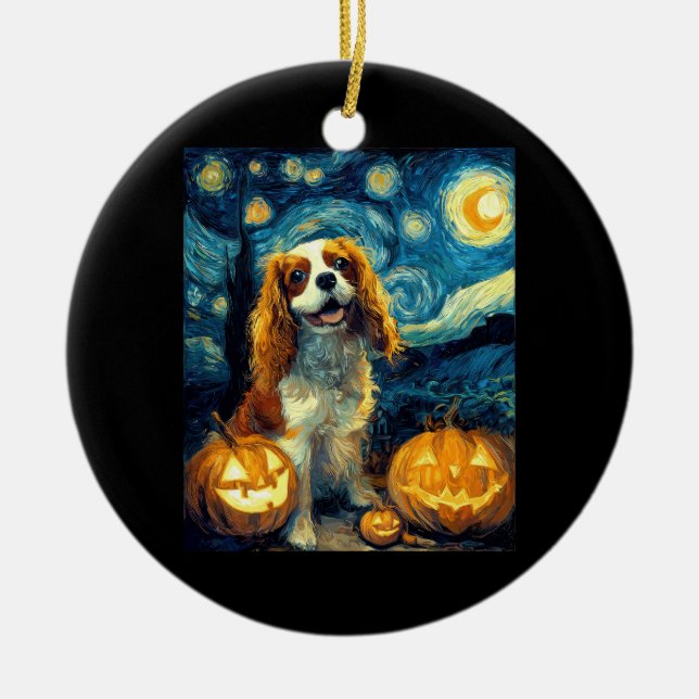 Cute Cavalier King Charles Spaniel Dog Halloween J Ceramic Tree Decoration (Front)