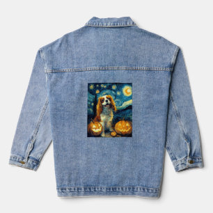 Cute Cavalier King Charles Spaniel Dog Halloween J Denim Jacket