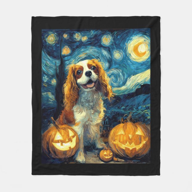 Cute Cavalier King Charles Spaniel Dog Halloween J Fleece Blanket (Front)