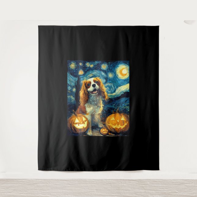 Cute Cavalier King Charles Spaniel Dog Halloween J Tapestry (Front)