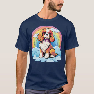 Cute Cavalier King Charles Spaniel Rainbow Cloud P T-Shirt