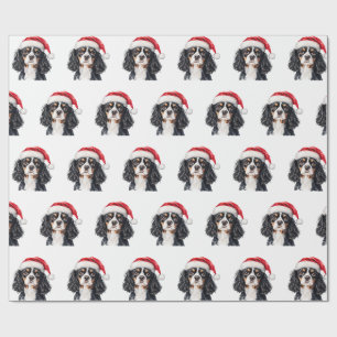 Cute Cavalier King Charles Spaniel with Santa Hat  Wrapping Paper