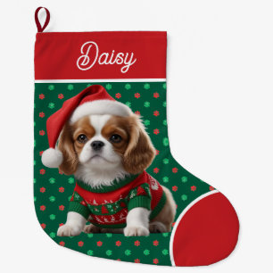 Cute Cavalier King Charles Sweater Personalised Large Christmas Stocking
