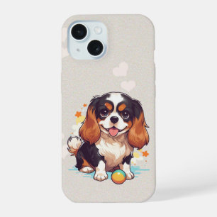 Cute Cavalier King Charles Tricolor with a ball iPhone 15 Case
