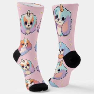 Cute Cavalier King Charles Unicorn Pastel Pink Socks