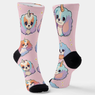 Cute Cavalier King Charles Unicorn Pastel Pink Socks