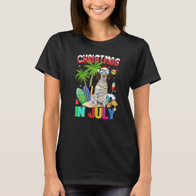Cute Cavalier King In Santa Hat Sunglasses Christm T-Shirt (Front)