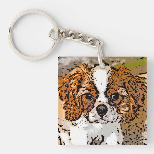 Cute Cavalier Puppy Key Ring (Front)