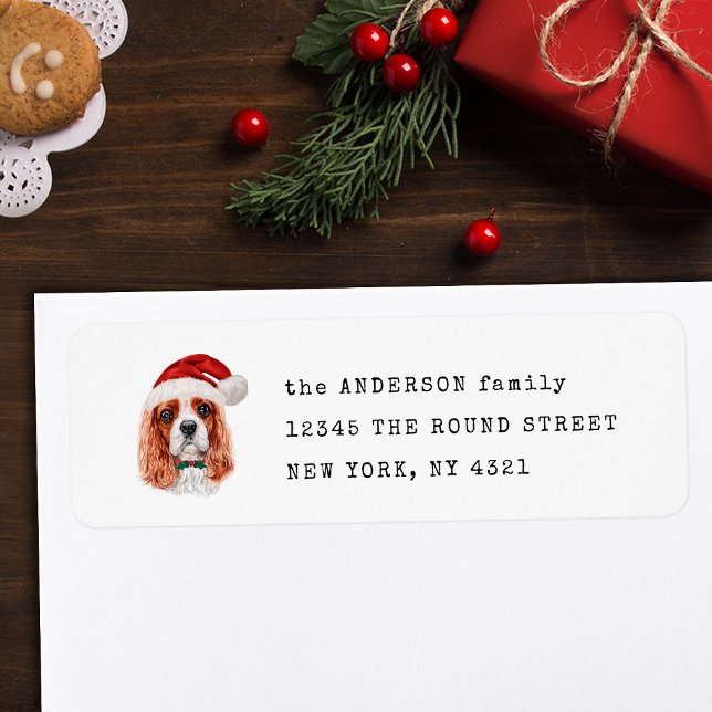 Cute Cavalier Spaniel Christmas Dog Return Address (Creator Uploaded)