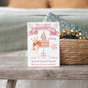 Cute Cavalier with cake celebrate fourth birthday Invitation