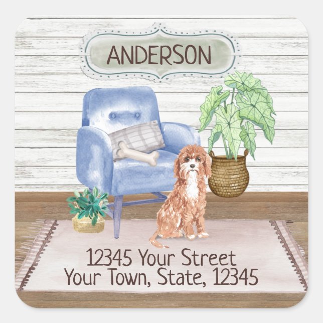 Cute Cavapoo Cosy New Home Address     Square Sticker (Front)