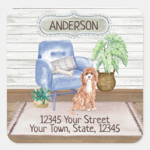 Cute Cavapoo Cosy New Home Address     Square Sticker