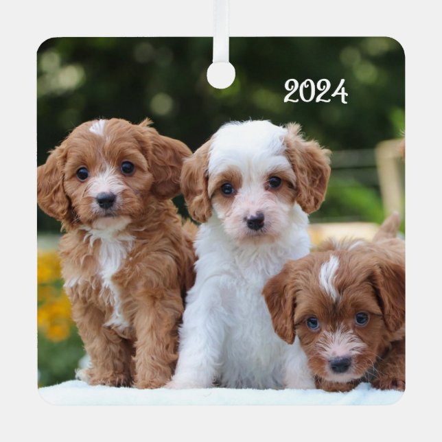 Cute Cavapoo Puppy Dogs Metal Tree Decoration (Front)