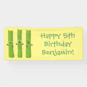 Cute celery sticks trio cartoon vegetables banner