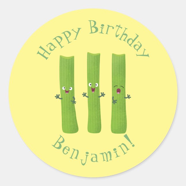 Cute celery sticks trio cartoon vegetables classic round sticker (Front)