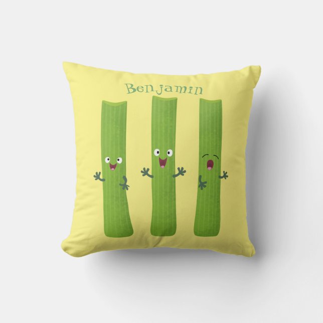 Cute celery sticks trio cartoon vegetables cushion (Front)