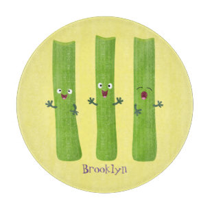 Cute celery sticks trio cartoon vegetables cutting board