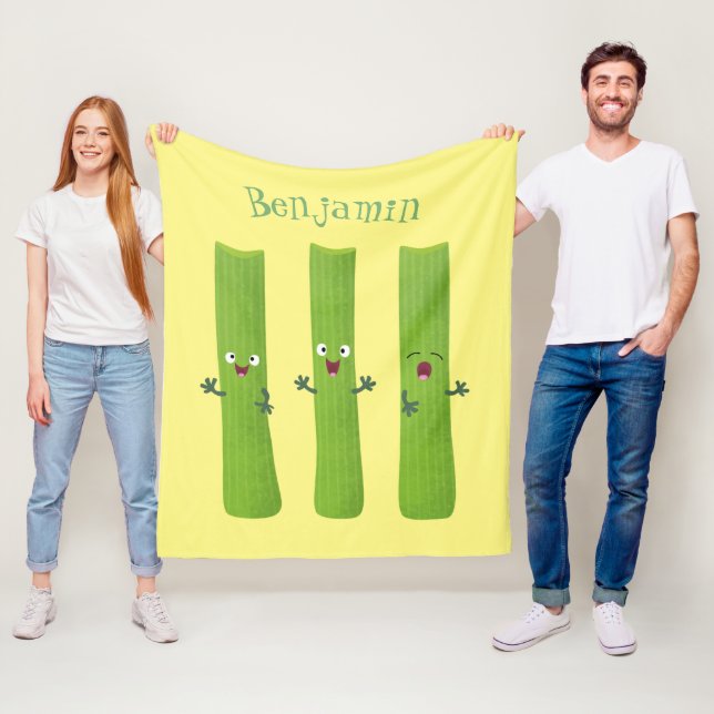 Cute celery sticks trio cartoon vegetables fleece blanket (In Situ)