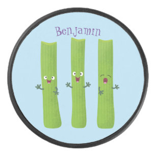 Cute celery sticks trio cartoon vegetables hockey puck