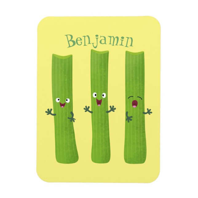 Cute celery sticks trio cartoon vegetables magnet (Vertical)