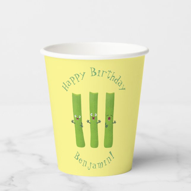 Cute celery sticks trio cartoon vegetables paper cups (Front)