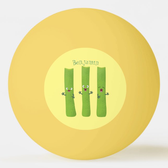 Cute celery sticks trio cartoon vegetables ping pong ball (Front)